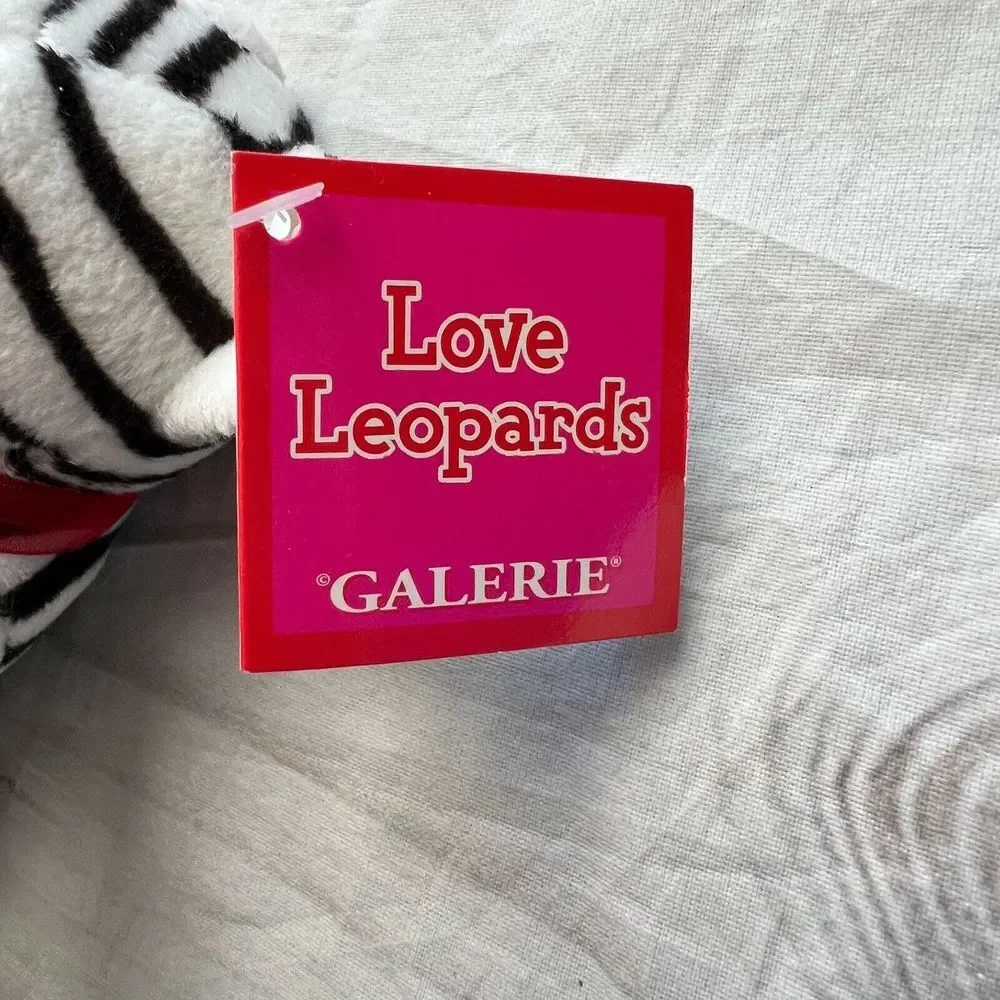 Galerie Love Leopard Wild Cat Plush White Black Striped Red‎ Bow Stuffed Animal